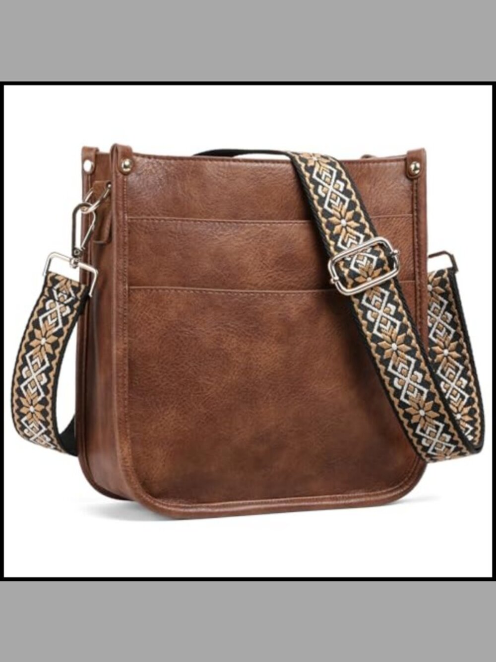 Vegan Leather Crossbody Hobo Bag Wide Adjustable Guitar Strap Multi Pockets